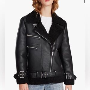 M Steve Madden Quinn Faux Shearling Lined Moto Jacket